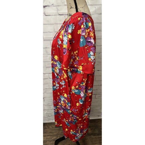 Anthony Richard’s Size Large Red Floral Mumu House Coat Mrs Roper Loungewear - Picture 3 of 9